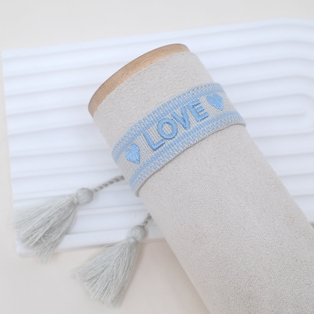 Wholesale Cord Embroiderable Logo Ethnic Style Letter Woven Tassel Bracelet